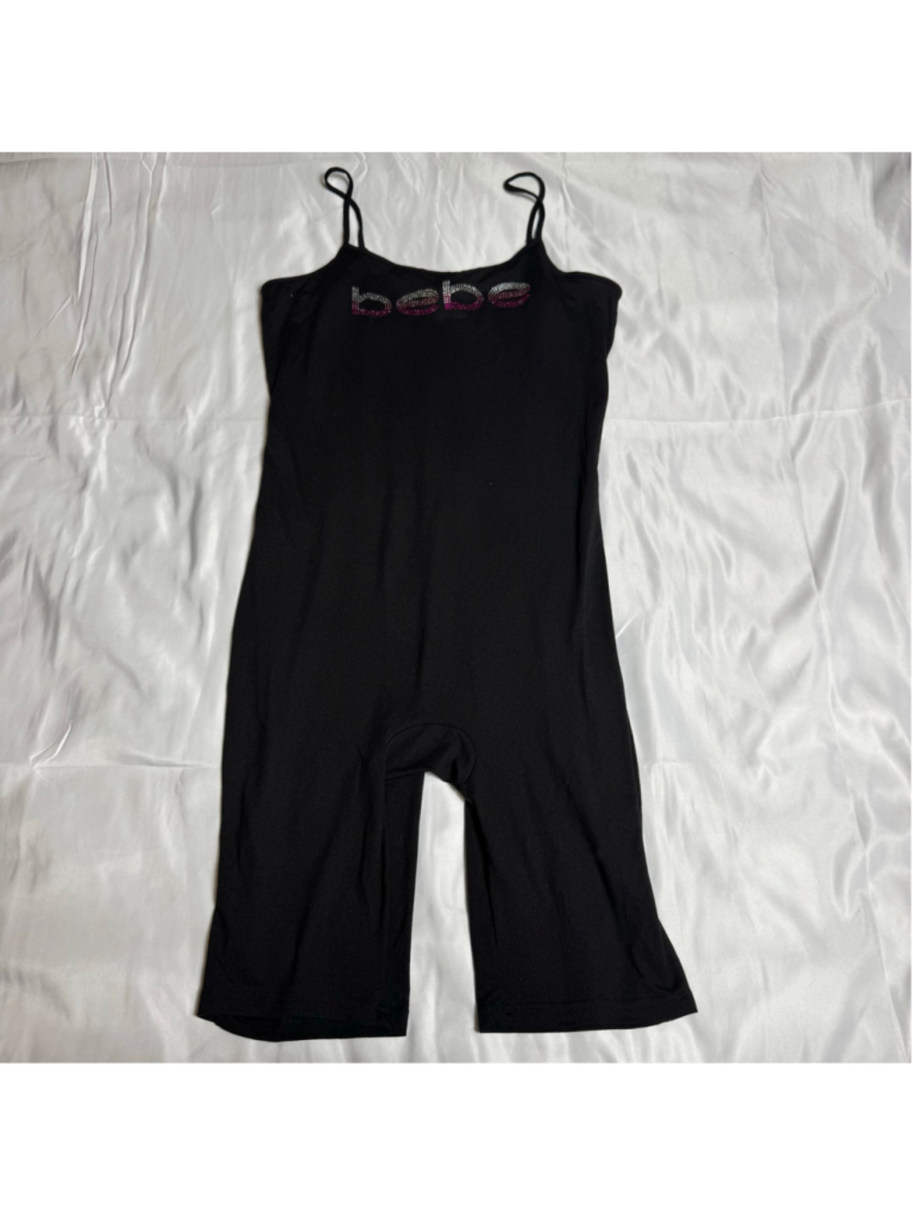 Women's Bebe Black Rhinestone Logo Romper Size L